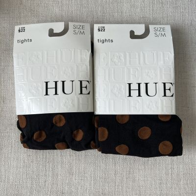 HUE Control Top Tights Womens Size S/M Black Brown Polka Dot Cinnamon 2 Pair New